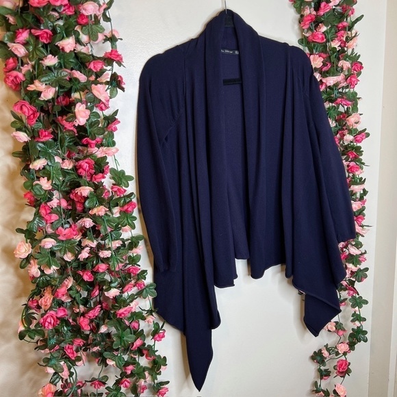 🌹Zara Knit Navy Blue Open Front Waterfall Cardigan Womens Small Casual Work - Picture 2 of 7